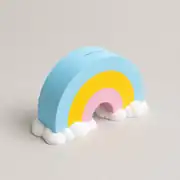 Gökkuşağı bulut kumbarası, mavi sarı pembe renkler