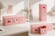 Pembe 3 çekmeceli organizer, yatay ve dikey kullanım