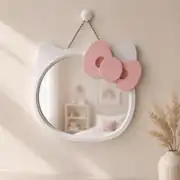 Pembe fiyonklu kedi figürlü duvar aynası, ipli askı
