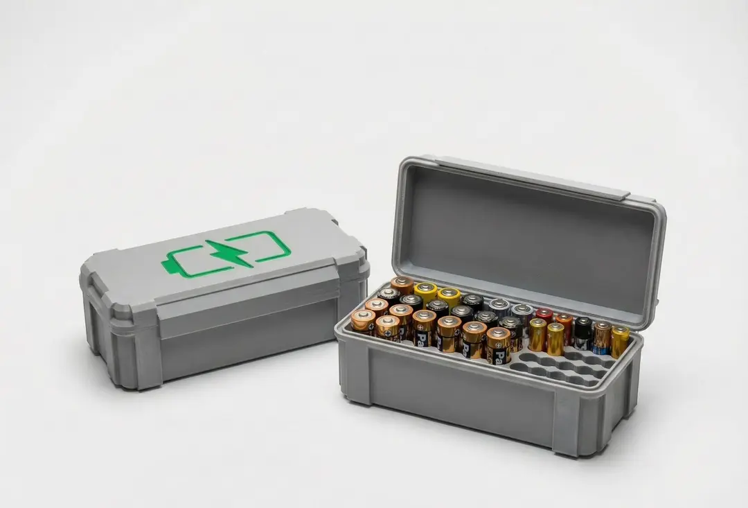 Gri rugged pil düzenleme kutusu, açık ve kapalı