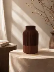 Bordo çizgili dekoratif vazo, minimal ev dekoru