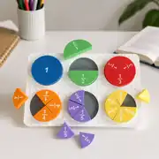 Kesir öğrenme puzzle oyunu, renkli kesir dilimleri