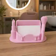Pembe makyaj temalı kartvizitlik, güzellik salonu masasında