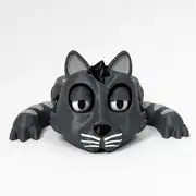 Gri kedi figürlü bardak altlığı, önden sevimli yüz