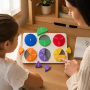 Kesir puzzle oyunuyla oynayan çocuk, eğitici aktivite