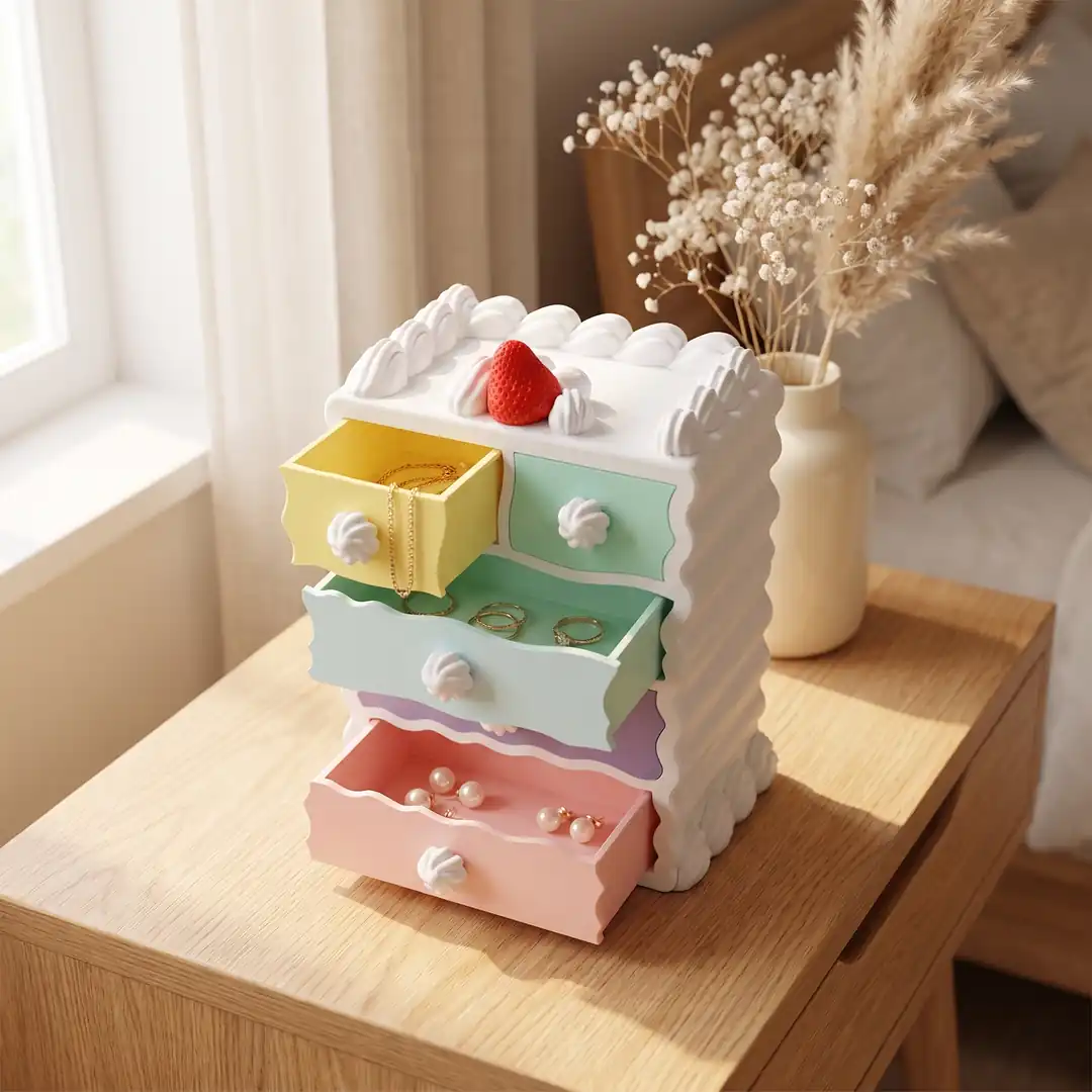 Pasta temalı organizer çekmeceleri açık
