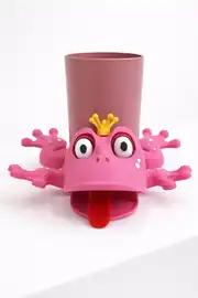 Taçlı pembe ZıpZıp bardak tutucu, dil çıkaran kurbağa