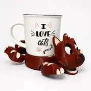 Toprak rengi mırmır kedi bardak altlığı, I love cats kupası