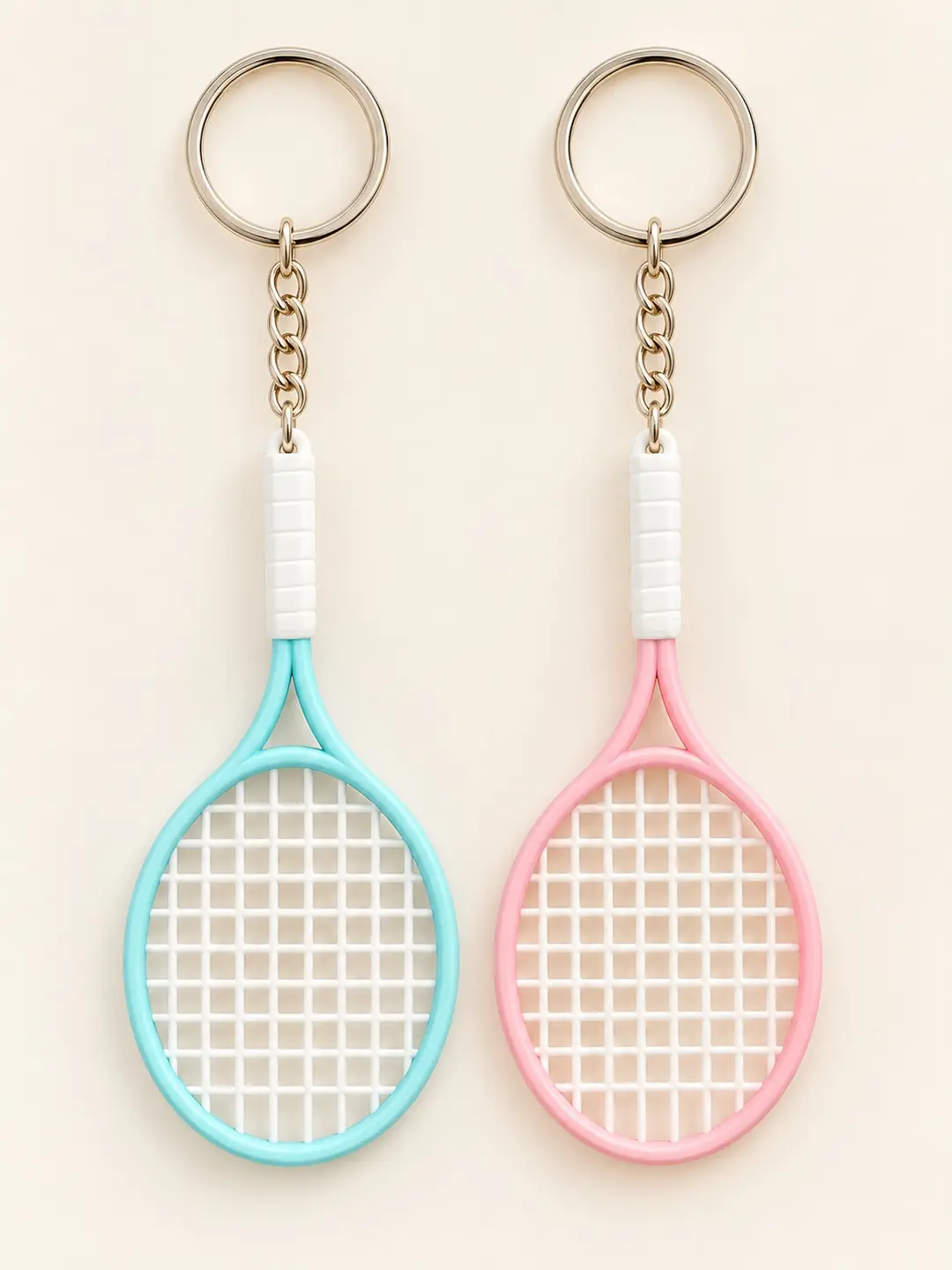 Mavi ve pembe tenis raketi anahtarlık 2'li set