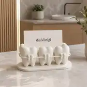 Beyaz diş temalı kartvizitlik, diş kliniği kartıyla