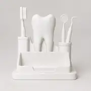Beyaz diş figürlü kartvizitlik, klinik resepsiyonu için