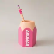Pembe isme özel kalemlik, kalem şeklinde tasarım