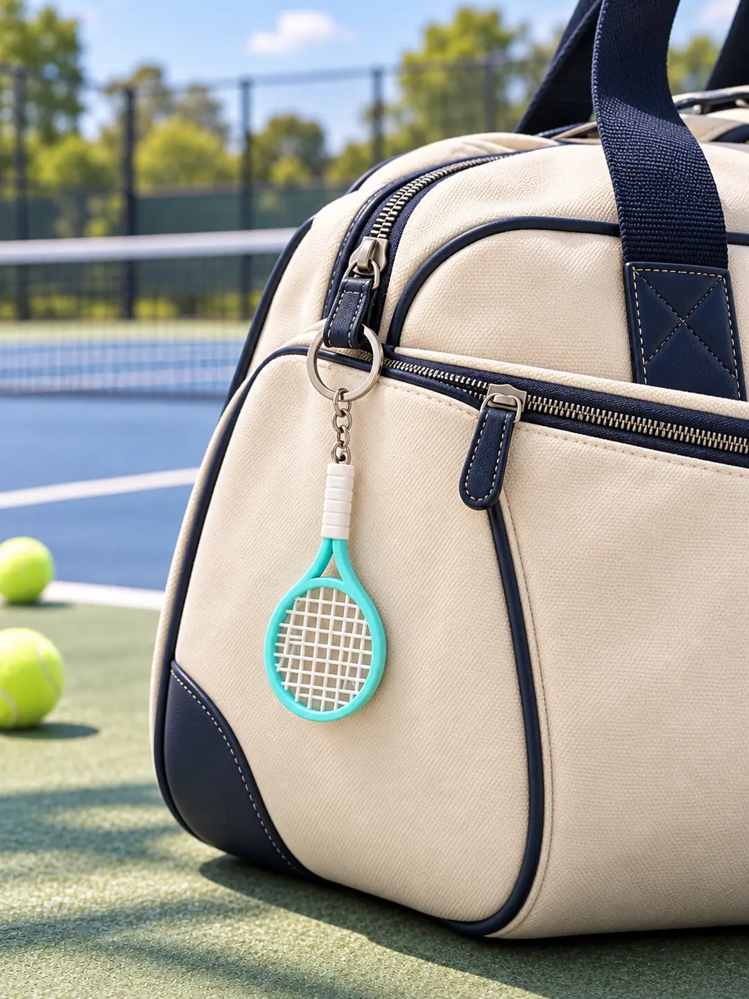 Tenis raketi anahtarlık tenis çantasına takılı