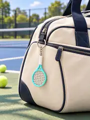 Tenis raketi anahtarlık tenis çantasına takılı