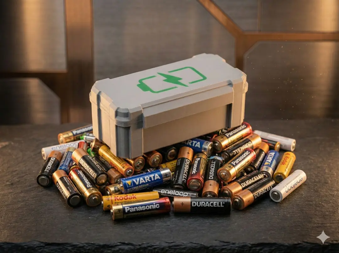 Rugged pil kutusu dağınık piller arasında