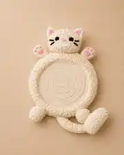 Krem örgü dokulu kedi bardak tutucu ve takı organizeri