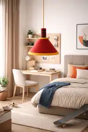 Kırmızı sarkıt lamba çocuk yatak odasında