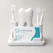 Diş temalı kartvizitlik, dişçi kartvizitleriyle beyaz stand