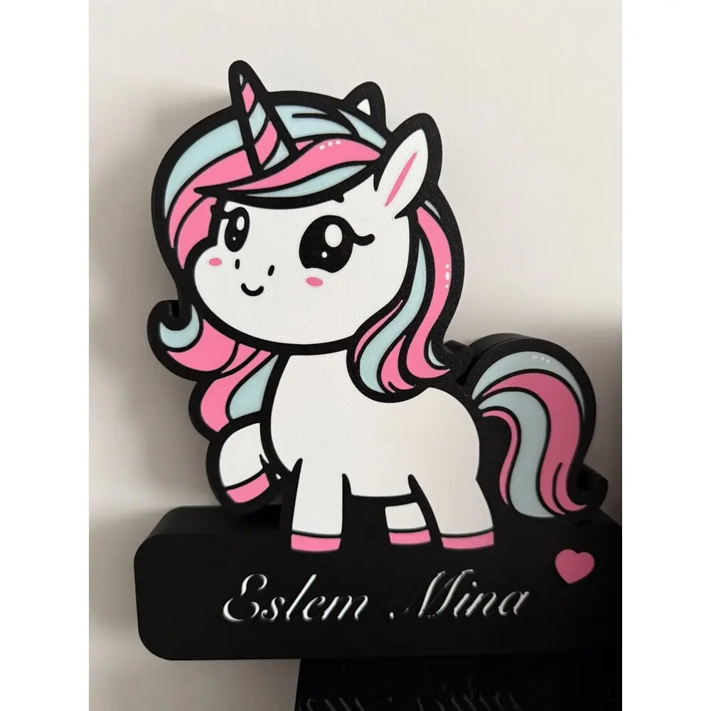 İsme Özel Unicorn Desenli Gece Lambası - USB LED